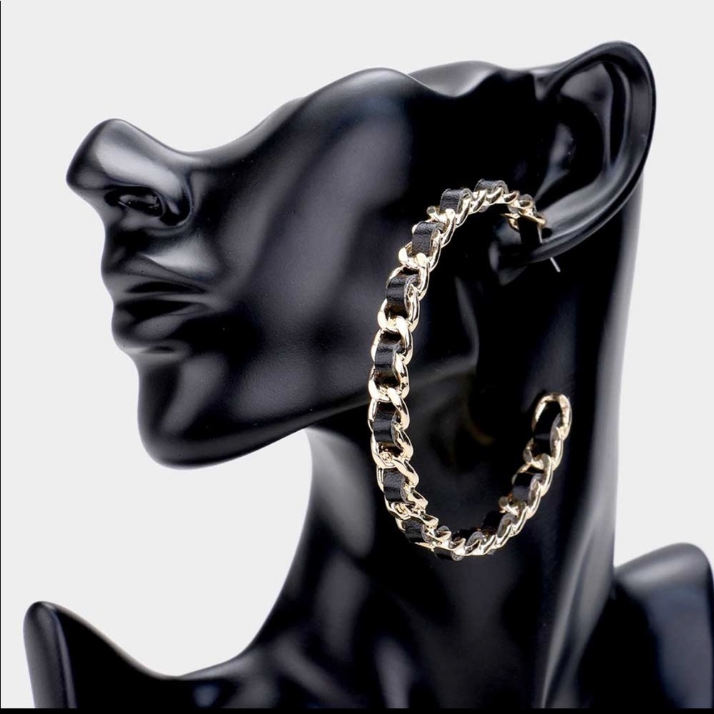 Faux Leather Chain Hoop Earrings